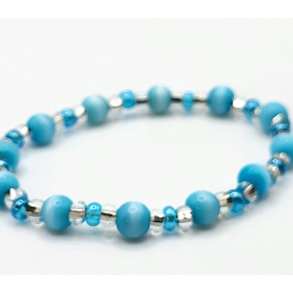 Artisan Blue Tiger's Eye Beaded Bracelet 6in - Picture 2 of 4